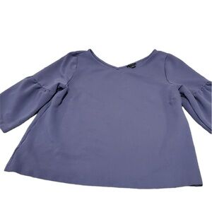 Ann Taylor Top Blouse Puffy Bell Sleeves Purple Large sheer long sleeved